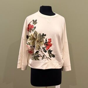 Ted Baker London Cream Sweatshirt with Red and Green Floral Embroidery